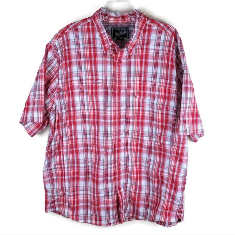 Woolrich Mens Shirt XL Lobster Red Plaid Short Sleeve Fishing Shirt 6179 Outdoor